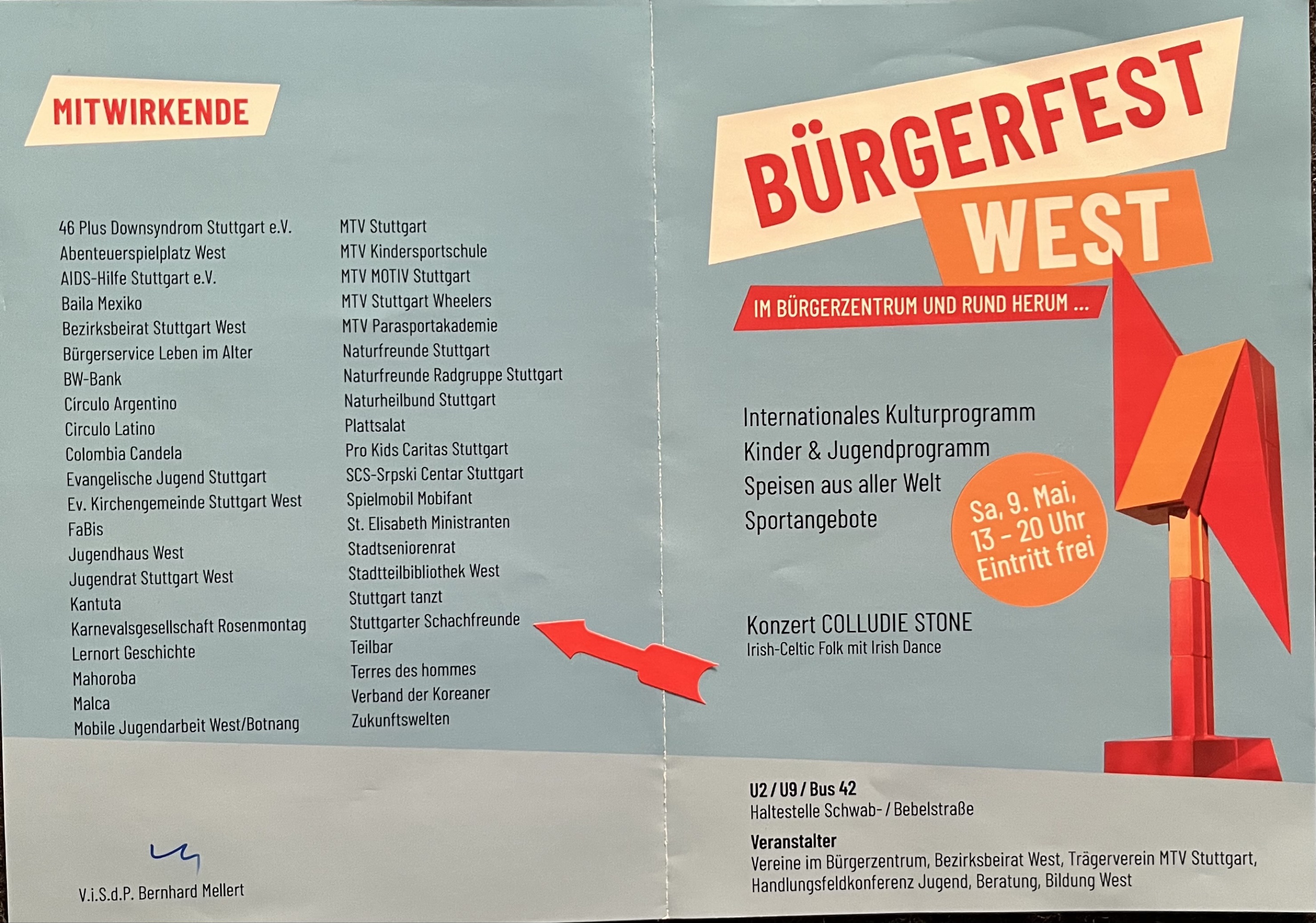 Programmflyer des Bürgerfests West mit den Stuttgarter Schachfreunden als Mitwirkende
